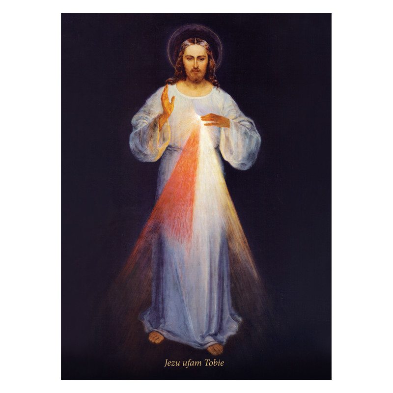 Wileński obraz Pana Jezusa - Jezu ufam Tobie na płótnie, pierwszy ,oryginalny z kościoła w Wilnie, obraz Jezusa miłosiernego