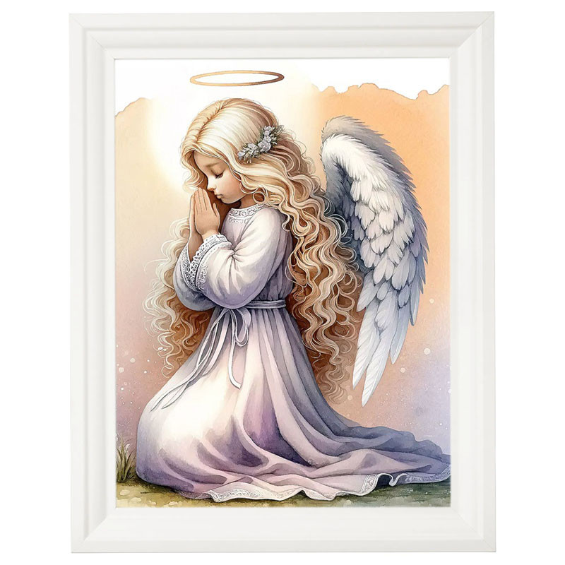 Obraz z Aniołkiem Anioł na ścianę pamiątka I Komunii Świętej Chrztu Świętego personalizowany prezent na Komunię