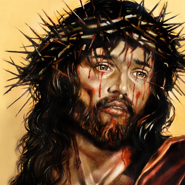 Wizerunek obraz Pasja Pana Jezusa Chrystusa na płótnie w koronie cierniowej cierpiący droga krzyżowa