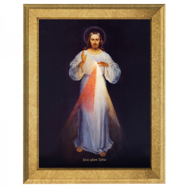 Wileński obraz Pana Jezusa - Jezu ufam Tobie na płótnie, pierwszy ,oryginalny z kościoła w Wilnie w ramie złotej, bez ramy, duży